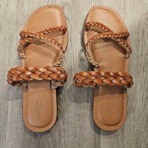 Universal Thread Cognac Hilda Braided Strappy Footbed Sandals Size 6